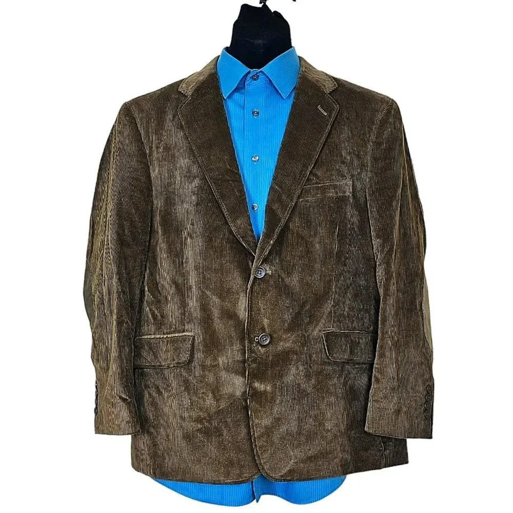 Stafford Essentials Corduroy Classic Fit Blazer Sueded Elbow Patches Size 44S